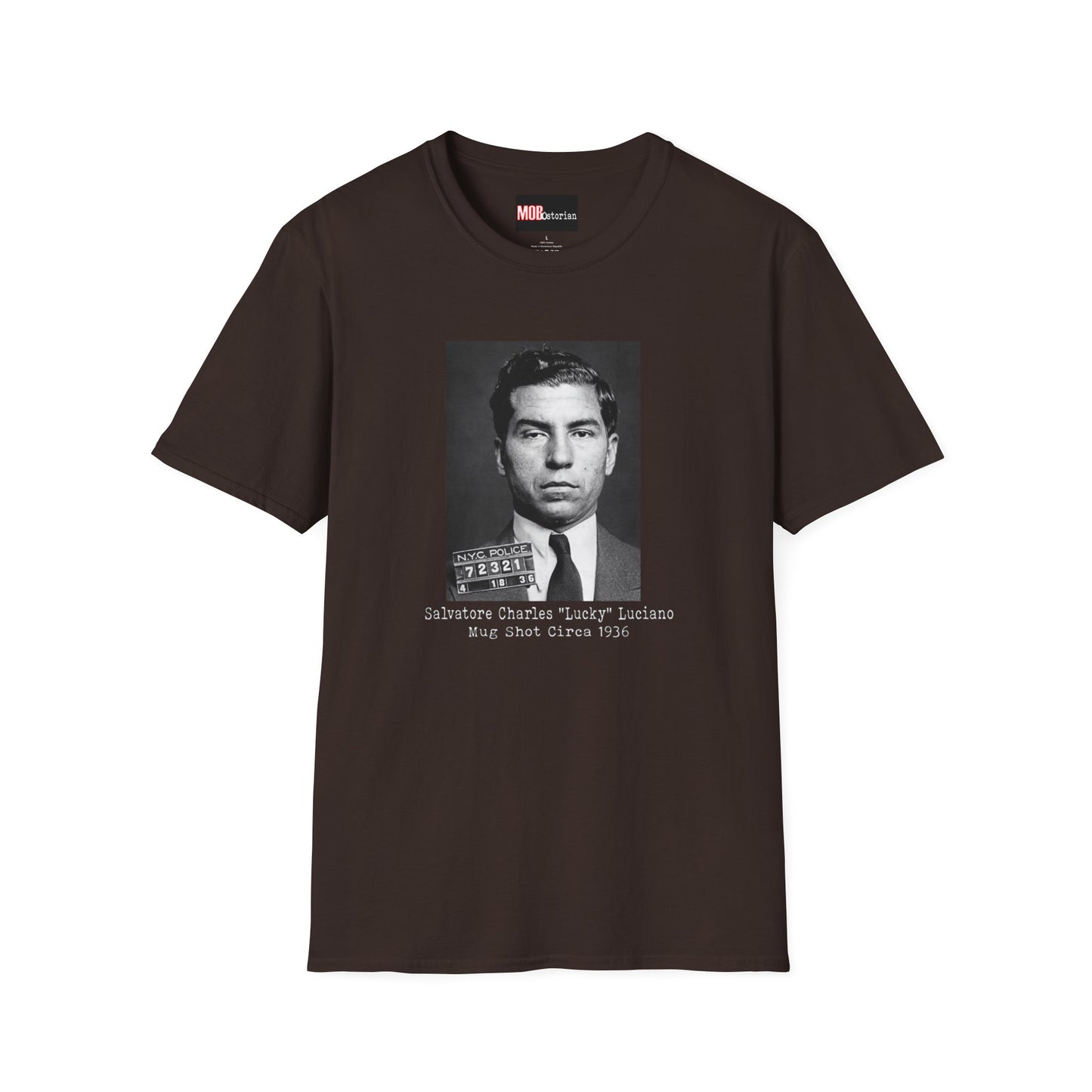 Lucky Luciano Mug Shot with Background with Caption White Lettering