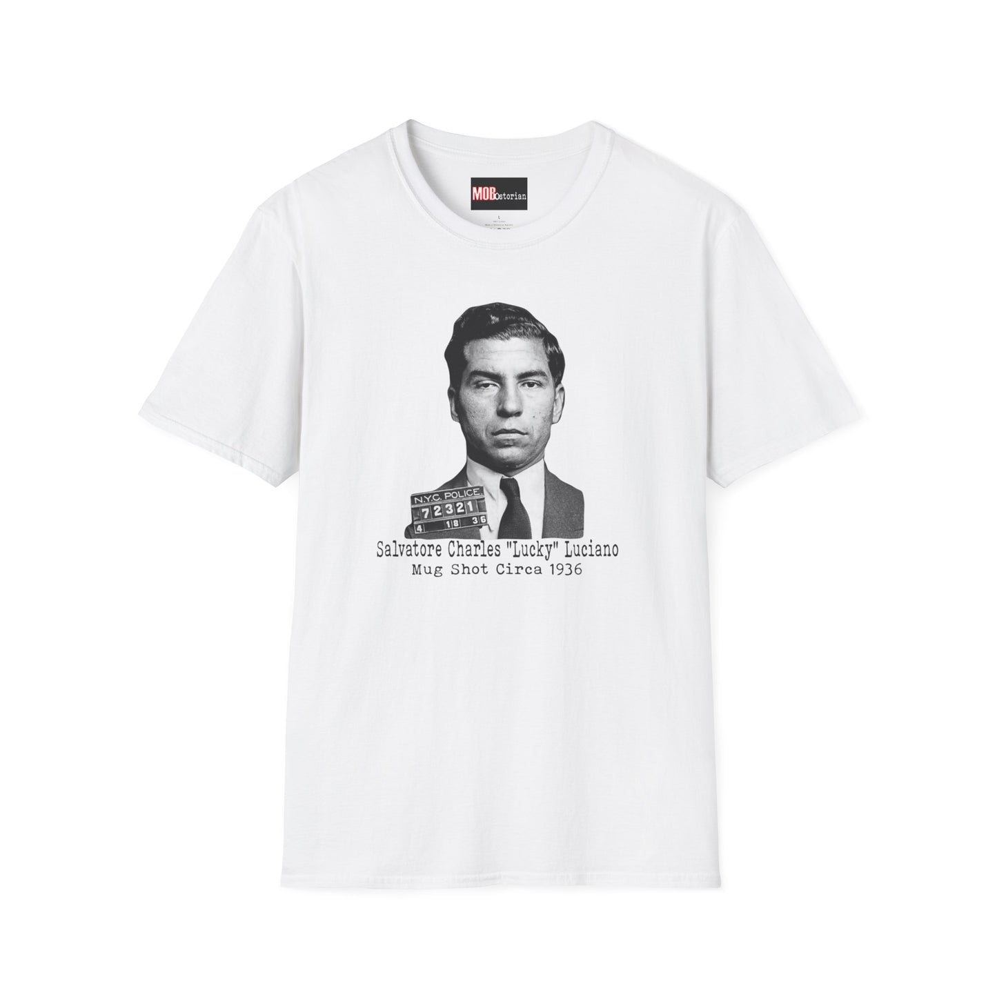 Lucky Luciano Mug Shot (With No Background with Caption in Black Lettering)