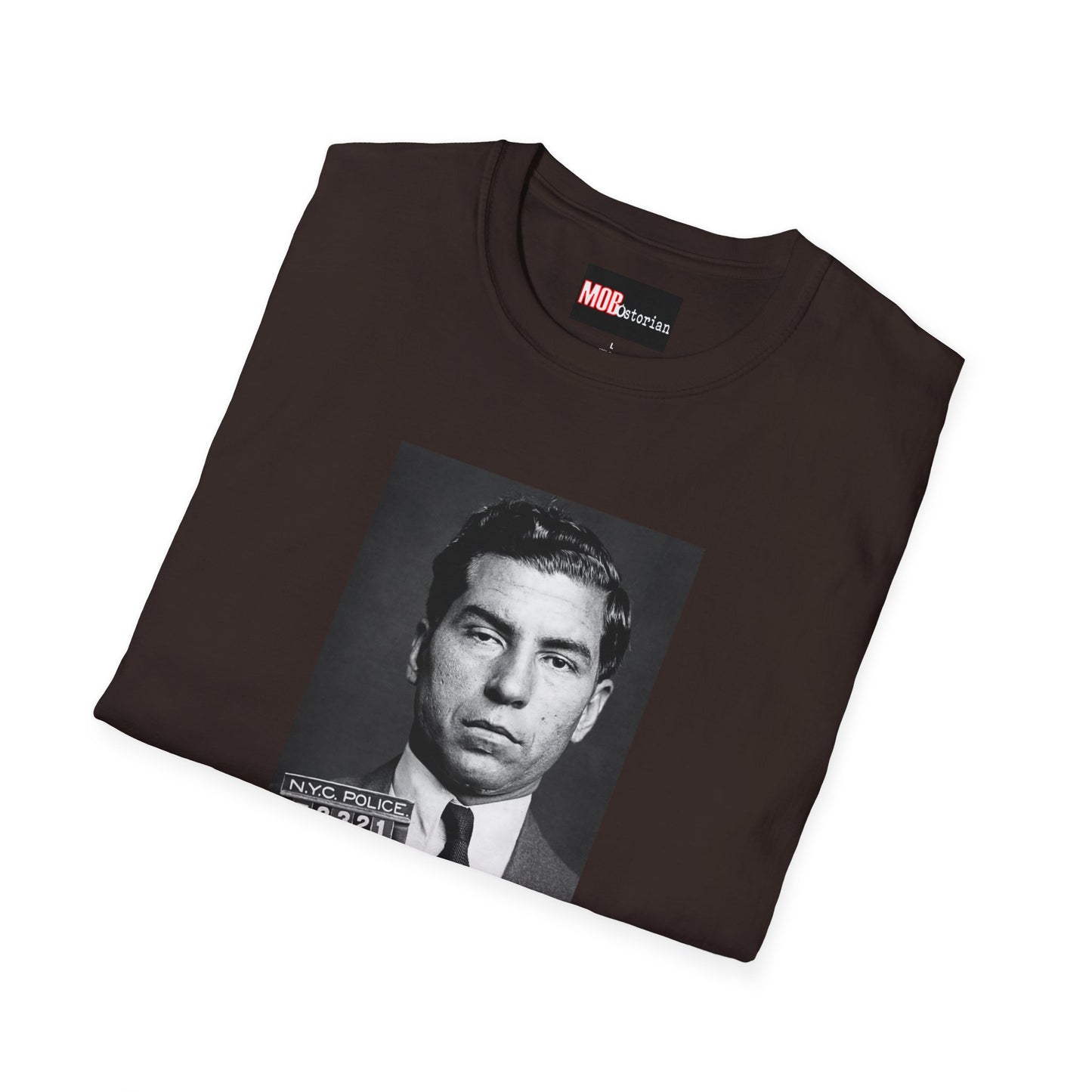 Lucky Luciano Mug Shot with Background with Caption White Lettering