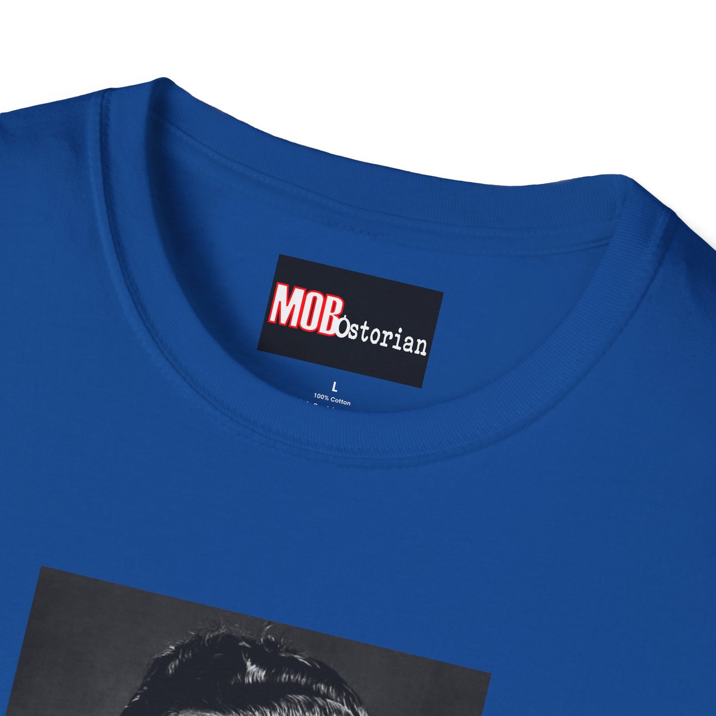 Lucky Luciano Mug Shot with Background with Caption White Lettering