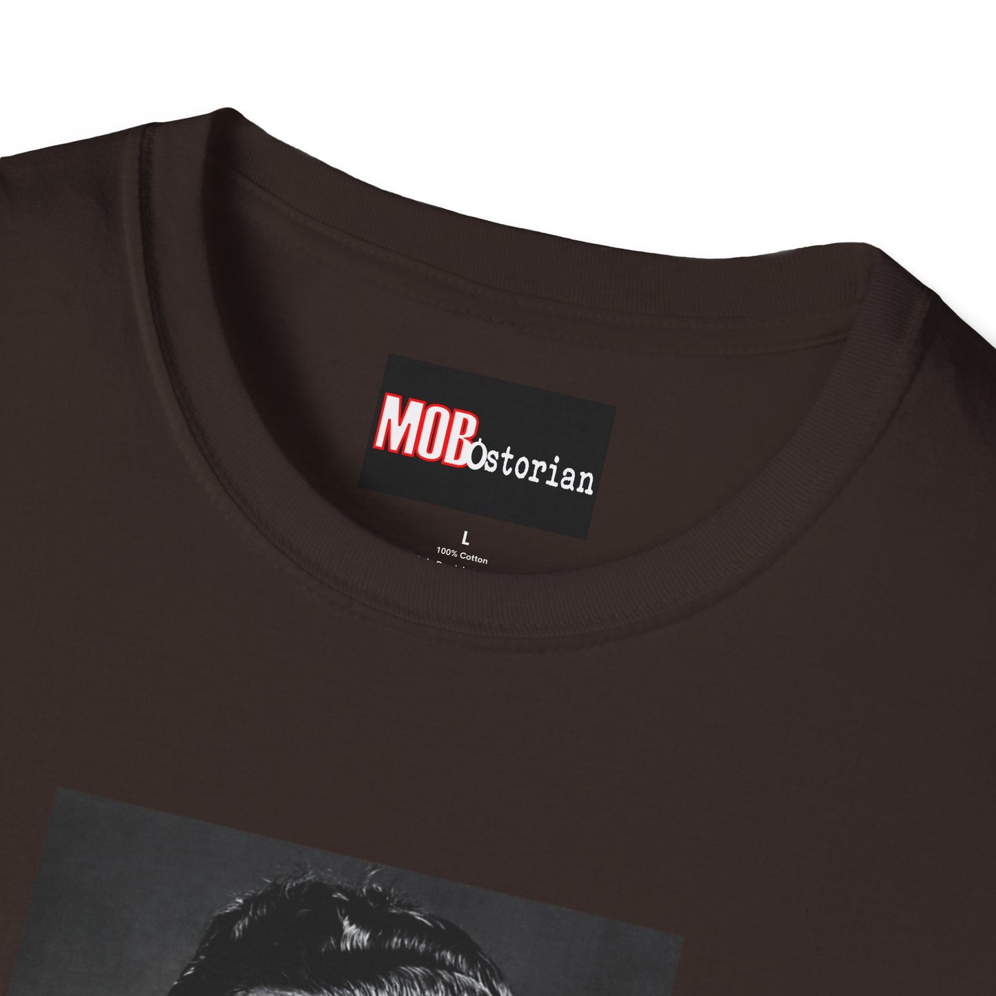 Lucky Luciano Mug Shot with Background with Caption White Lettering
