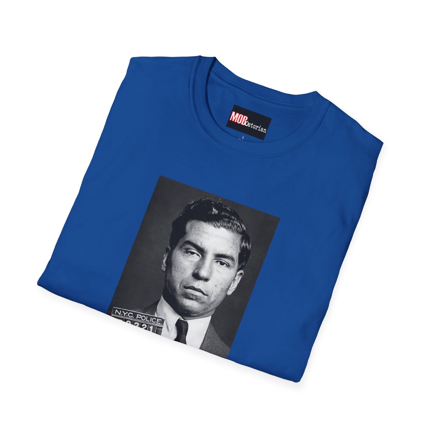 Lucky Luciano Mug Shot with Background with Caption White Lettering