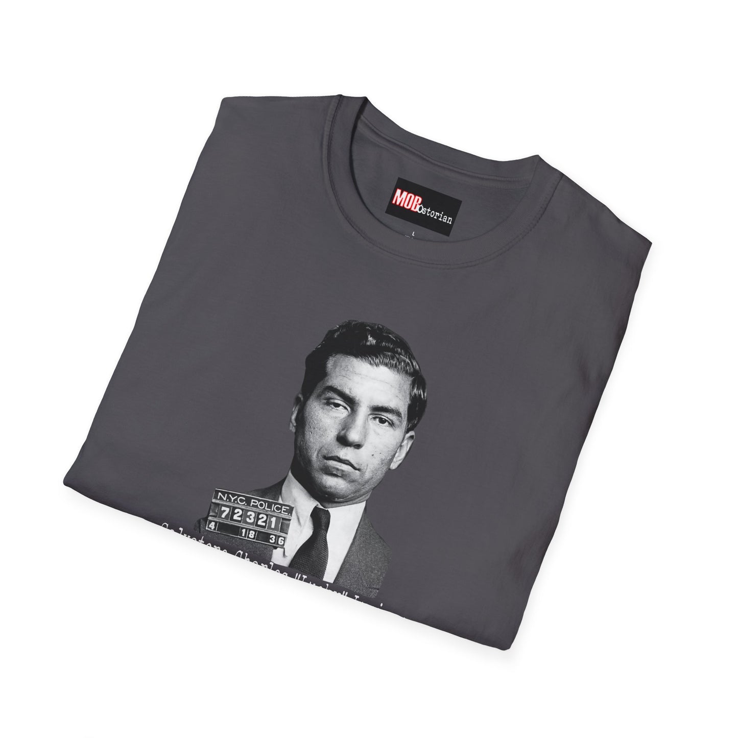Lucky Luciano Mug Shot No Background with Caption White Lettering