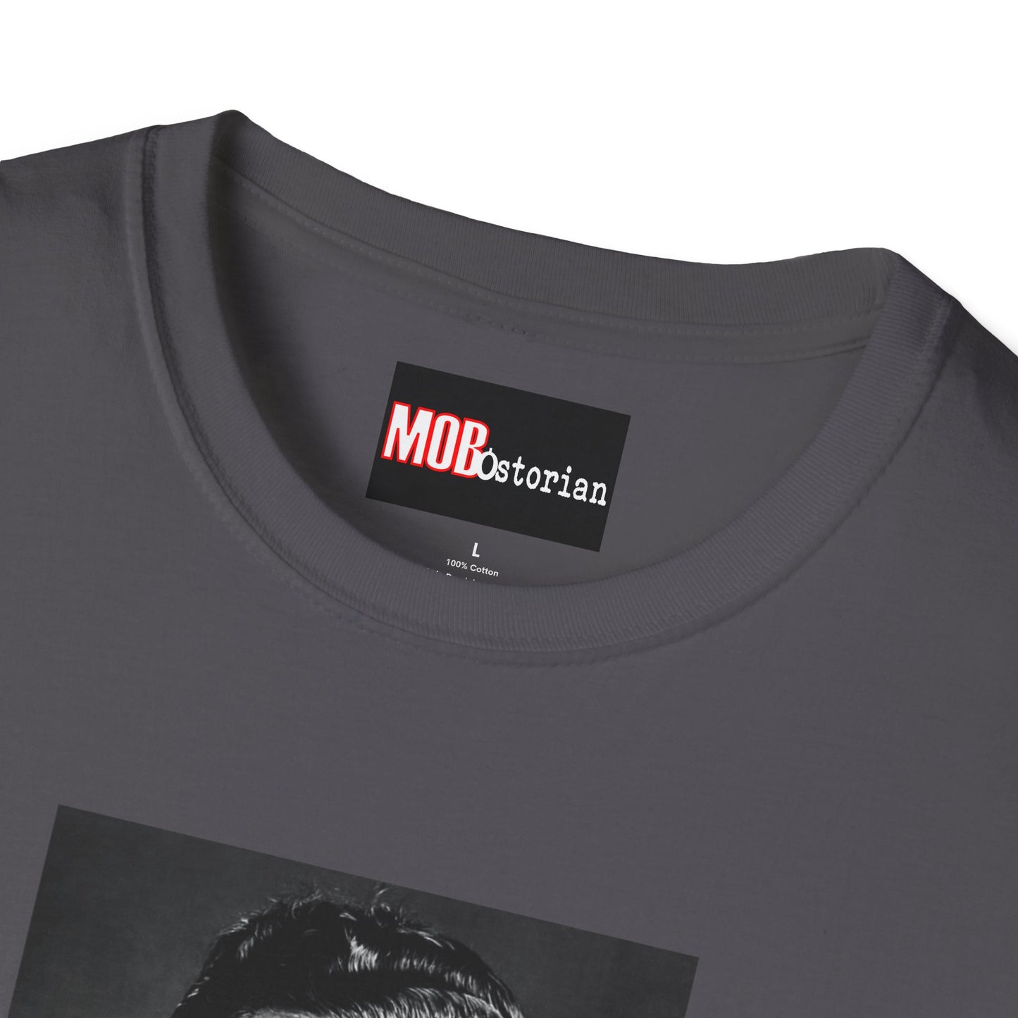 Lucky Luciano Mug Shot with Background with Caption White Lettering