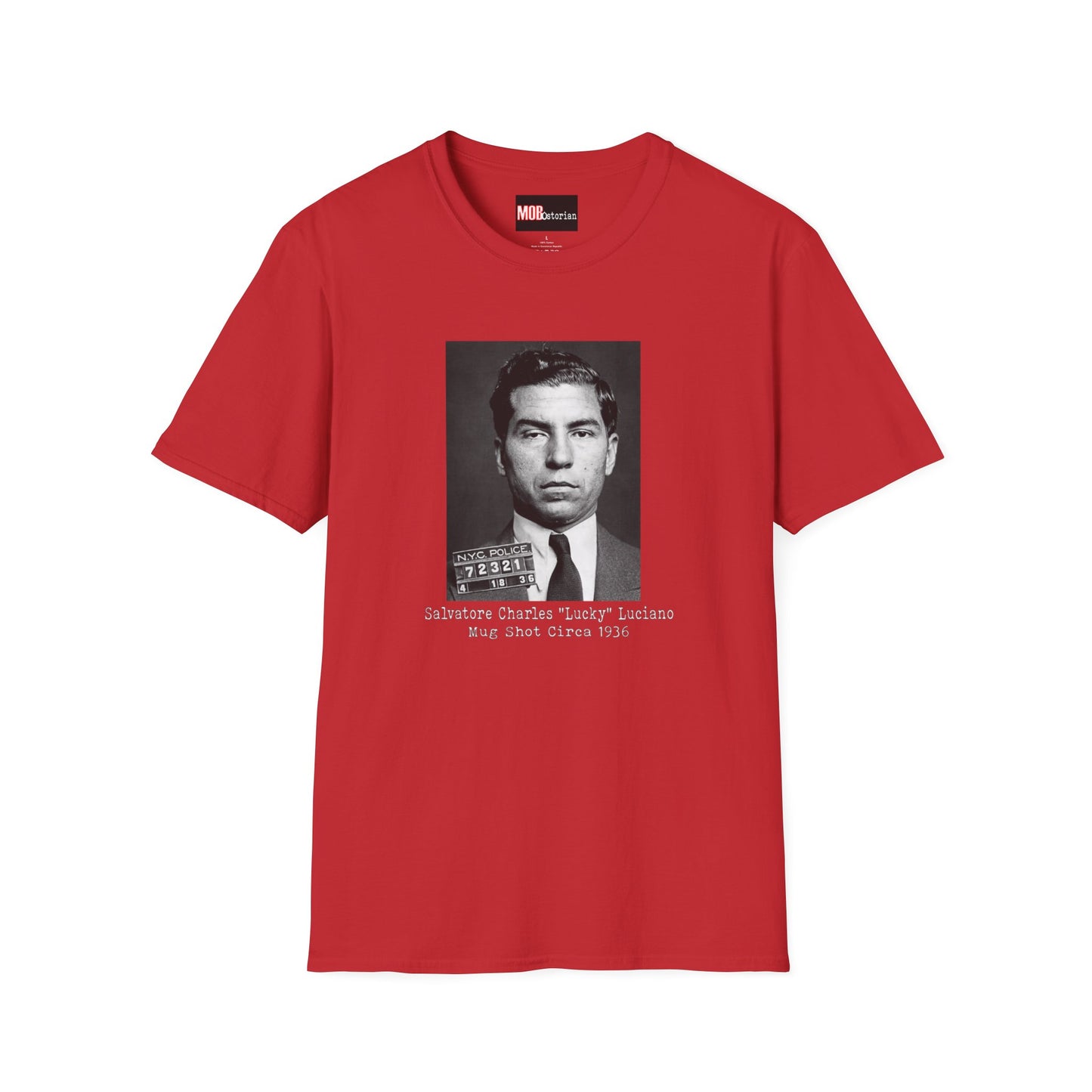 Lucky Luciano Mug Shot with Background with Caption White Lettering