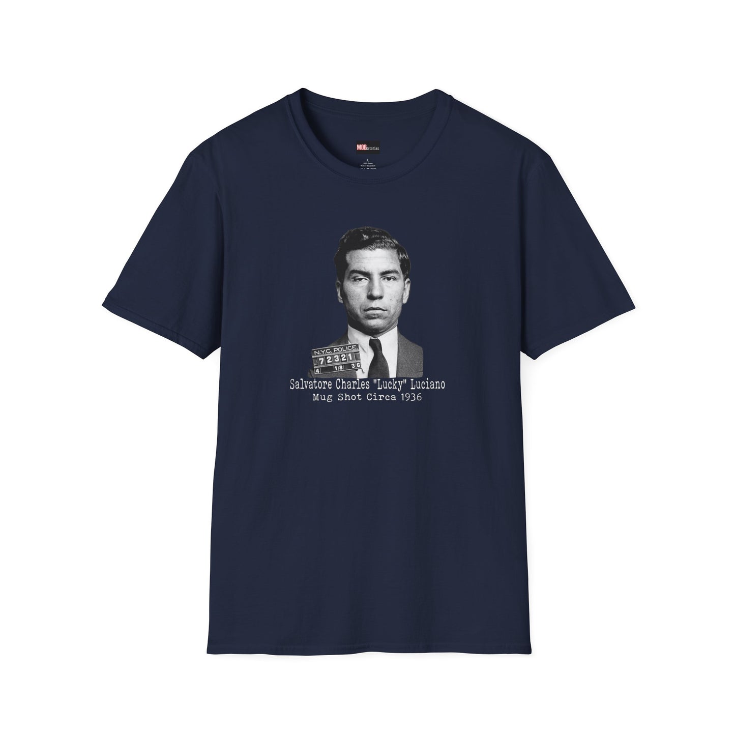 Lucky Luciano Mug Shot-No Background, Caption with White Lettering