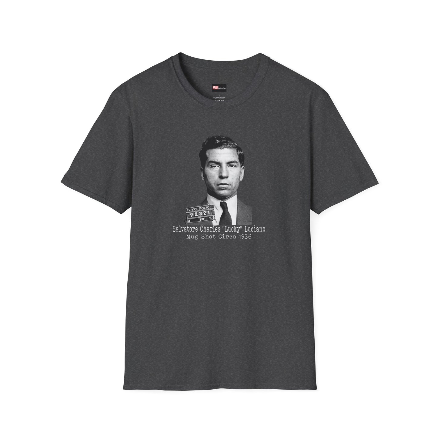 Lucky Luciano Mug Shot-No Background, Caption with White Lettering