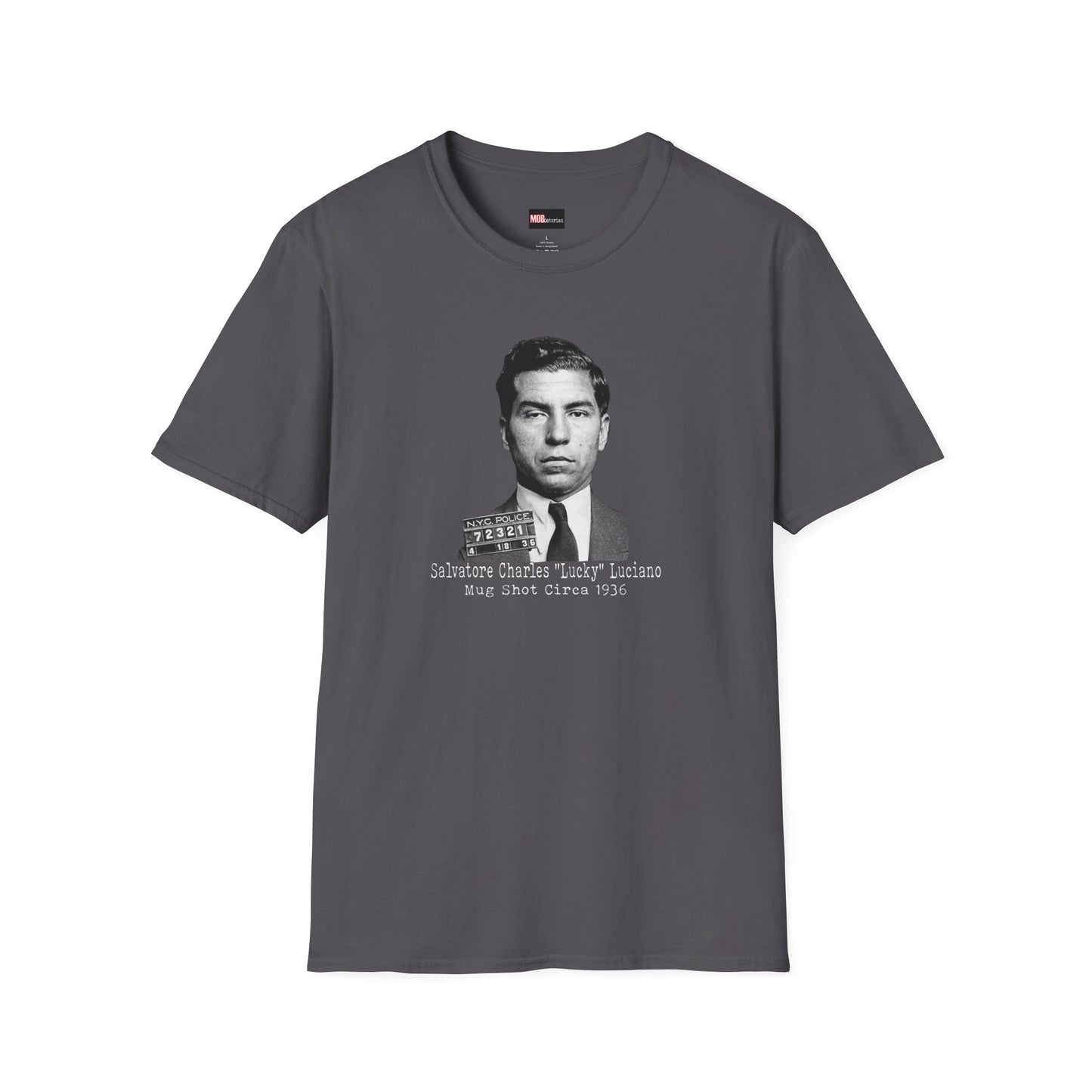 Lucky Luciano Mug Shot-No Background, Caption with White Lettering